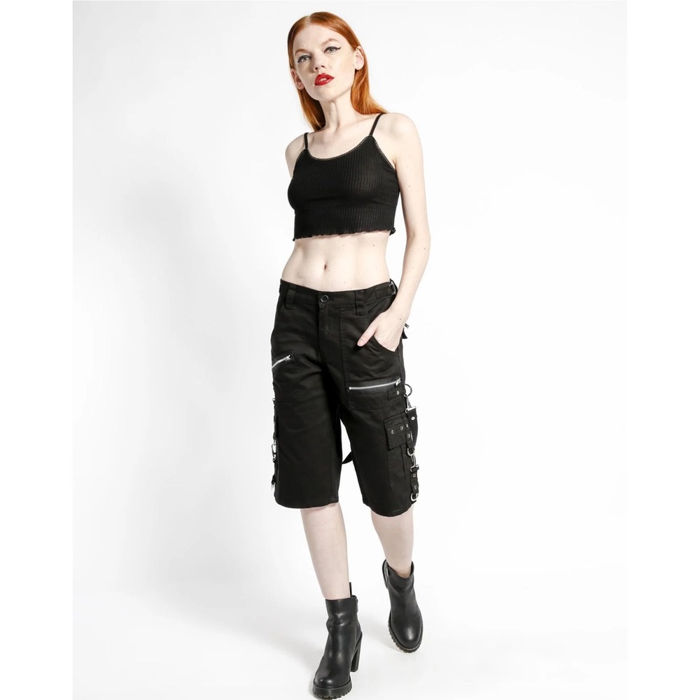 Tripp NYC Mens Black Gothic Industrial Cargo Shorts D-Rings Studs Punk Emo 30